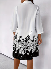 Floral Print Button Up Lapel Collar Shirt Dress
