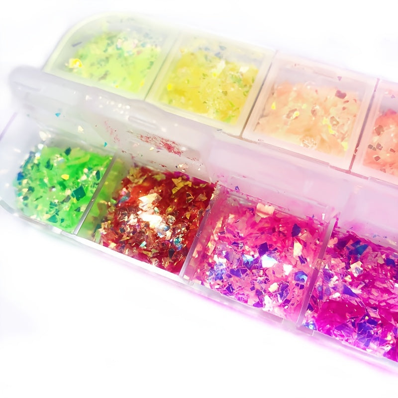 12 Grids Holographic Nail Glitter Flakes for 3D Nail Art
