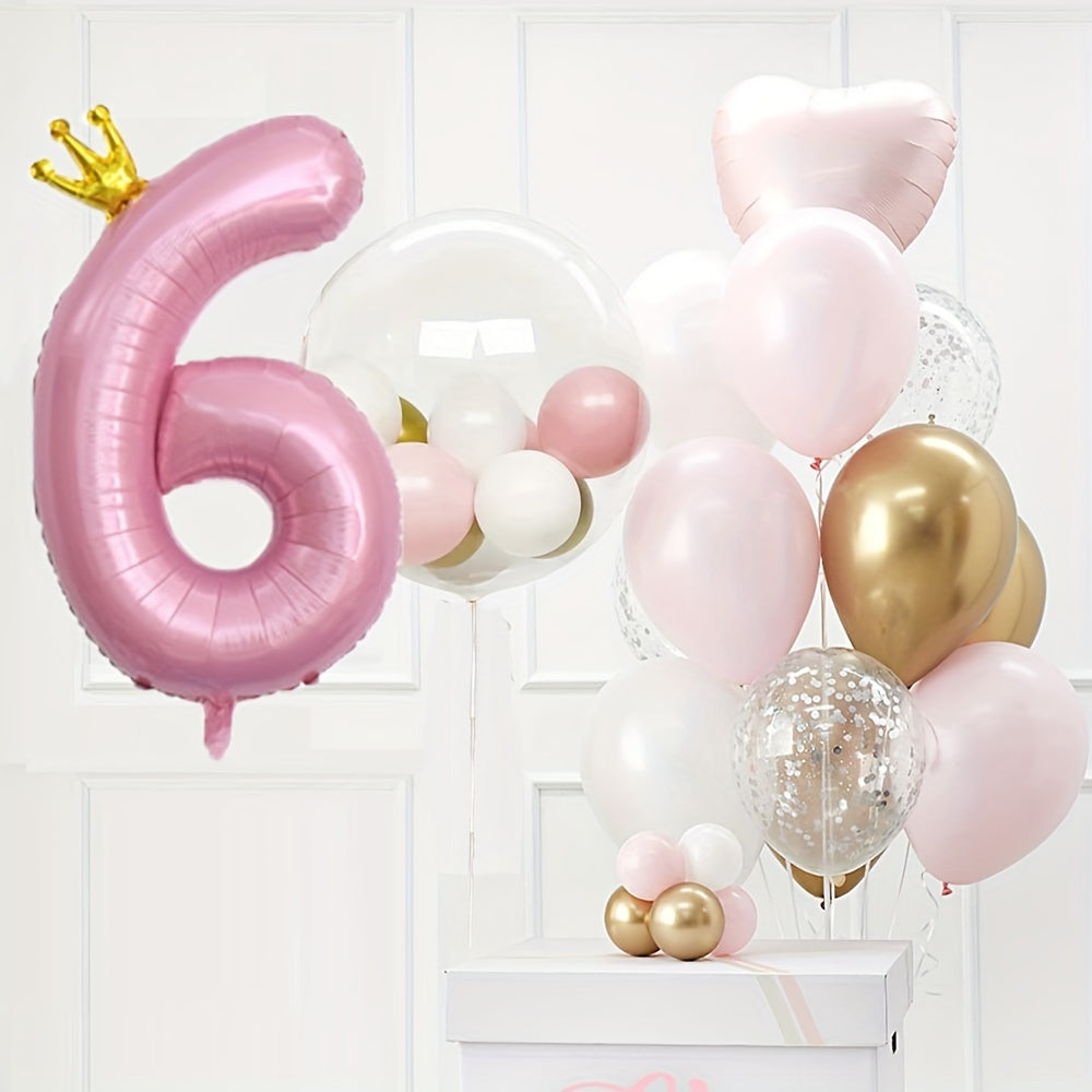 24pcs Crown Number Latex Balloon Set Birthday Party Decor Supplies