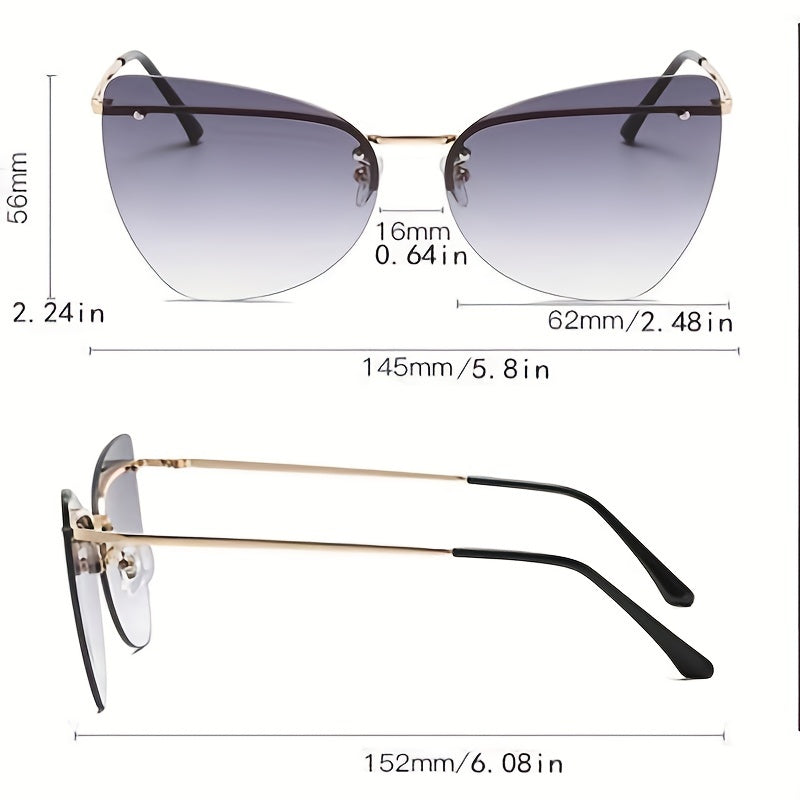 Y2K Rimless Cat Eye Gradient Sunglasses UV400 Sun Shades