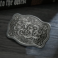 Leisure Western Denim Men's Belt Flower Buckle