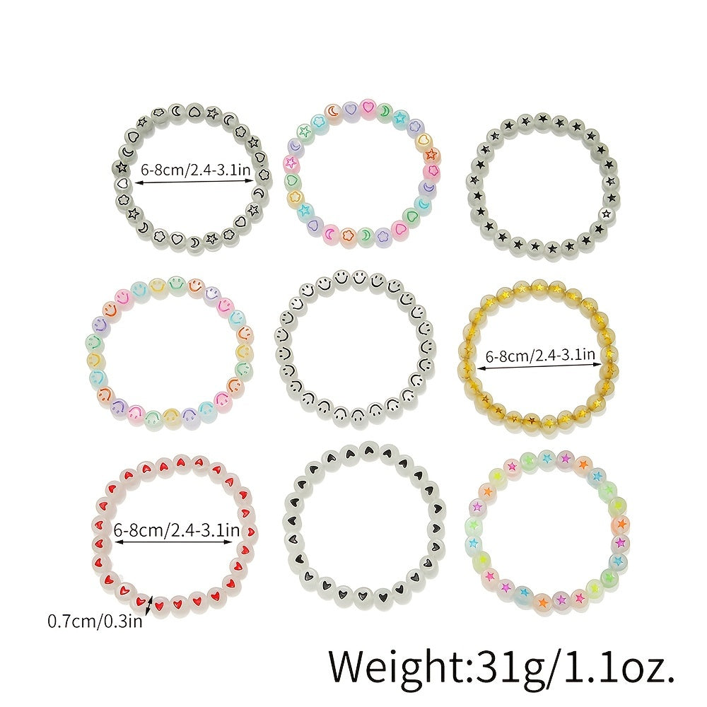9pcs Girls Luminous Beads Bracelet Set Kids Accessories