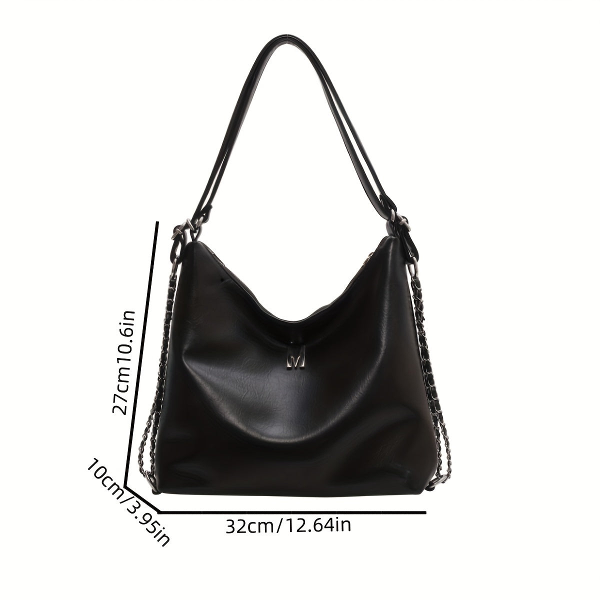 Metal Chain Large Capacity Tote Bag PU Leather Textured Shoulder Bag