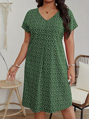  Casual Dress Women's Plus Allover Ditsy Print V Neck Dress