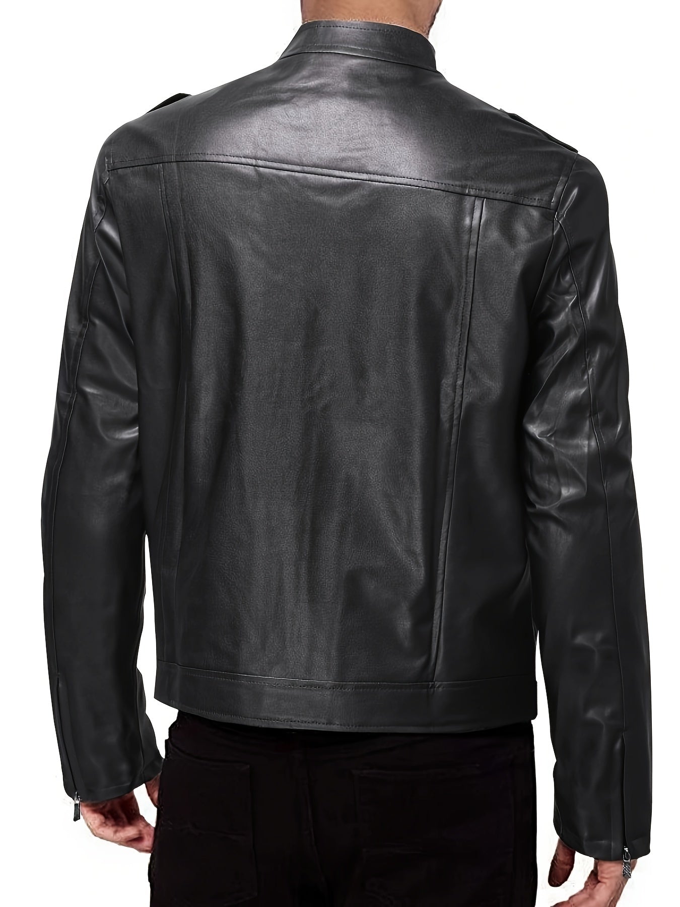 Men's PU Biker Jacket Zip Up Lapel Faux Leather Jacket