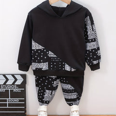 Boy's Paisley Pattern 2pcs Hoodie & Sweatpants Set for Spring Fall