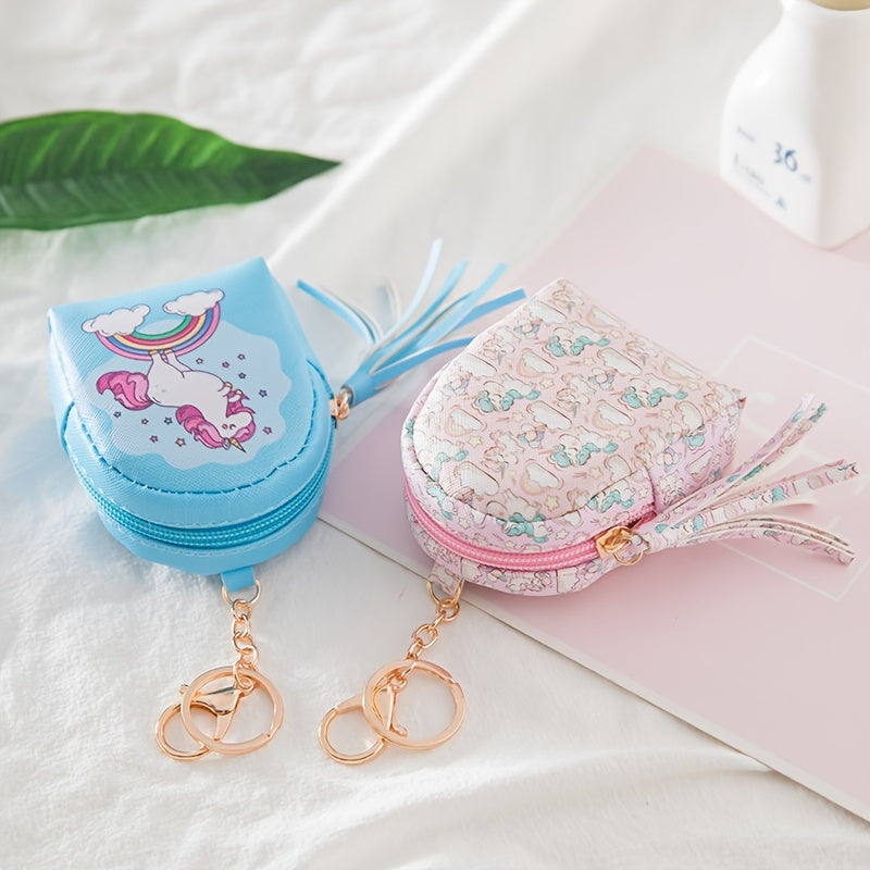 Girls Cartoon Unicorn Print Coin Purse Bag Key Pendant for Kids