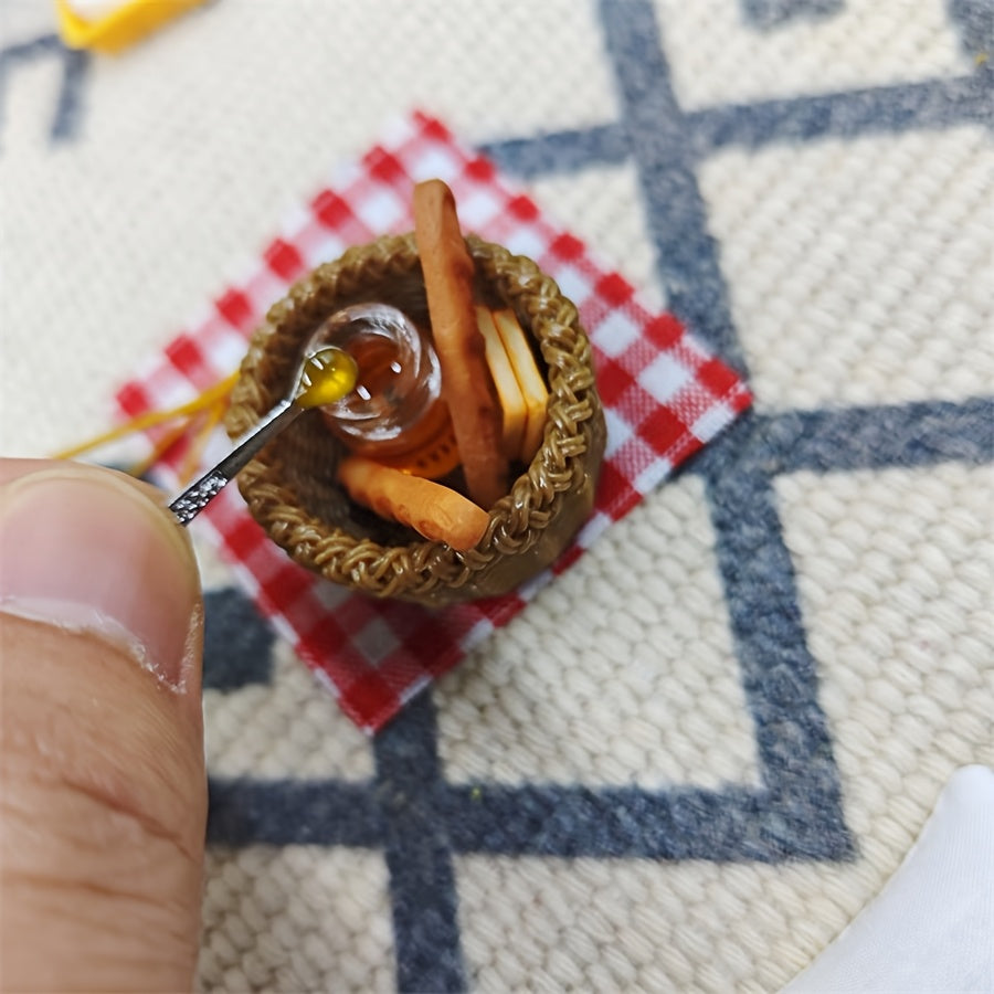 Mini Dollhouse Breakfast Ornament Set with Storage Basket