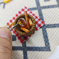 Mini Dollhouse Breakfast Ornament Set with Storage Basket