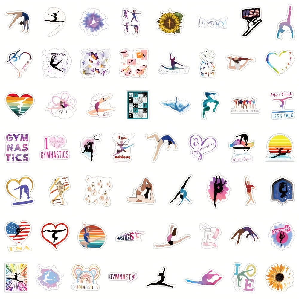Sunset Gymnastics Sticker Vibrant Silhouette with GYMNASTICS Text