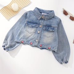 Girls' Denim Jacket Long Sleeve Top For Spring And Autumn