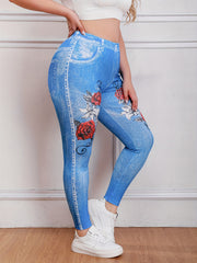  Denim & Rose Print High Stretch Skinny Leggings