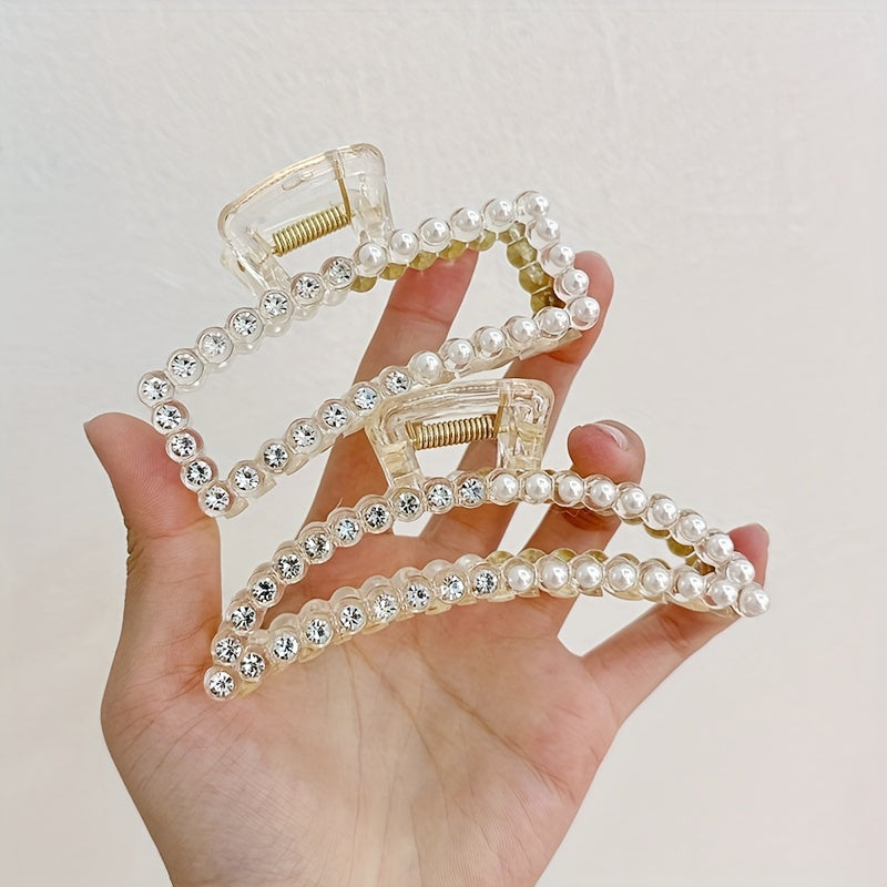 Rhinestone Faux Pearl Hair Claw for Women