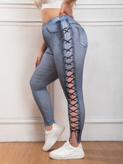 Women's Plus Denim Print High Waisted Skinny Leggings
