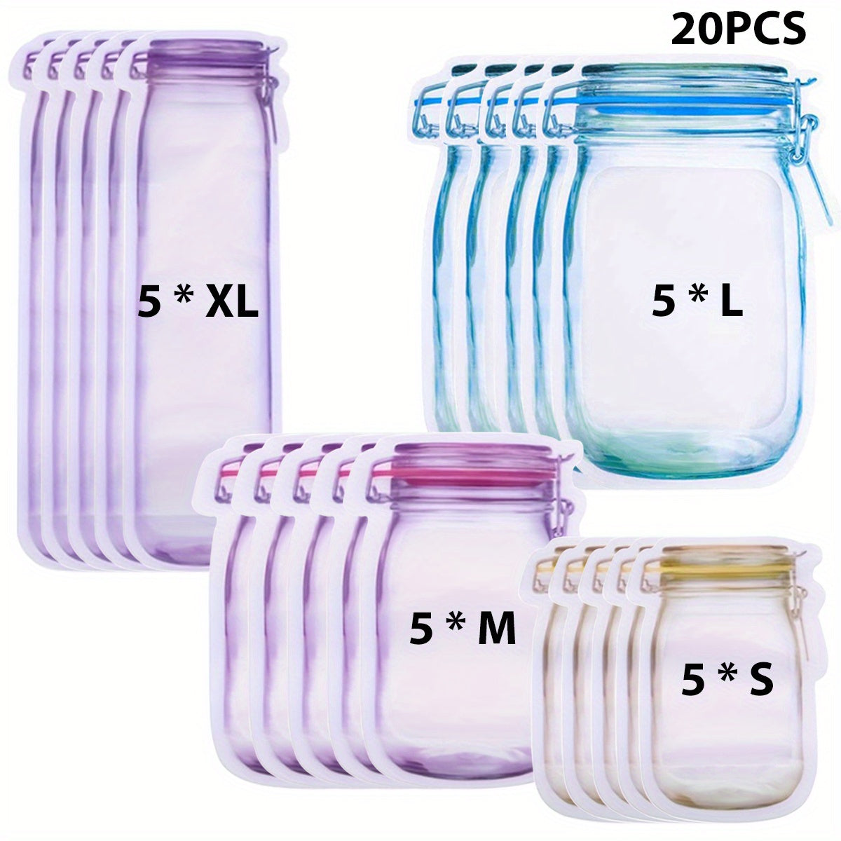 Reusable Mason Jar Bottle Bag Nut Cracker Snack Zipper Sealed Food Storage Bag