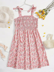  Ditsy Floral Print Shirred Tie Shoulder Cami Dress
