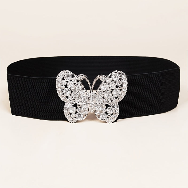 Rhinestone Belt Butterfly Decorated Elastic Girdle Butterfly Hook Buckle