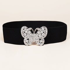 Rhinestone Belt Butterfly Decorated Elastic Girdle Butterfly Hook Buckle