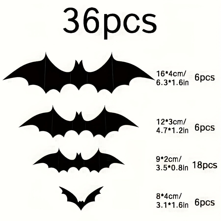 36pcs Halloween 3D Bat Decoration Stickers Waterproof Spooky Bats Room Decor