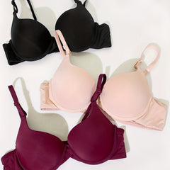 3pcs Glossy Push Up Bra Comfy & Breathable T Shirt Bra Women's Lingerie
