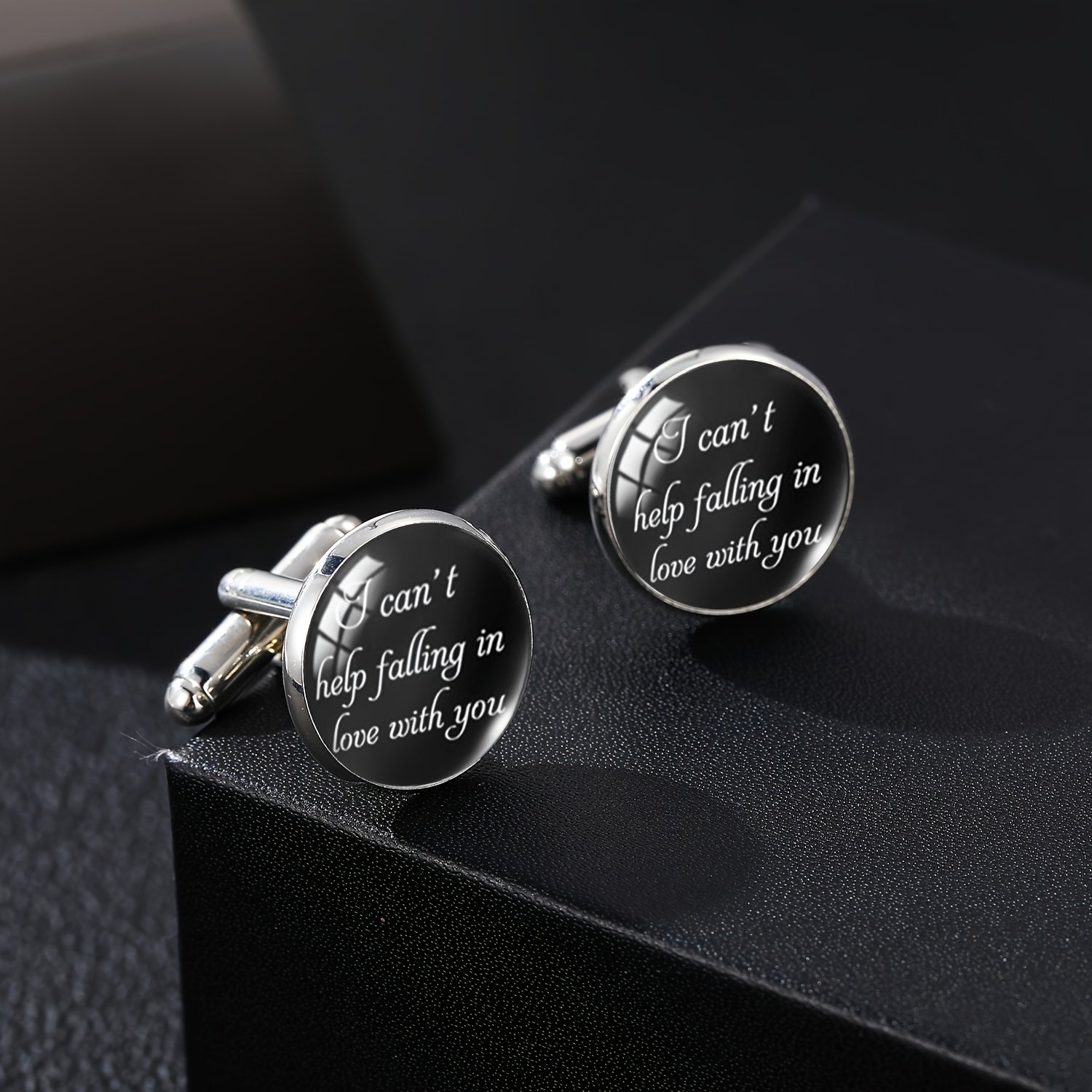 Personalized I Love You More & Can't Help Falling In Love Cufflinks