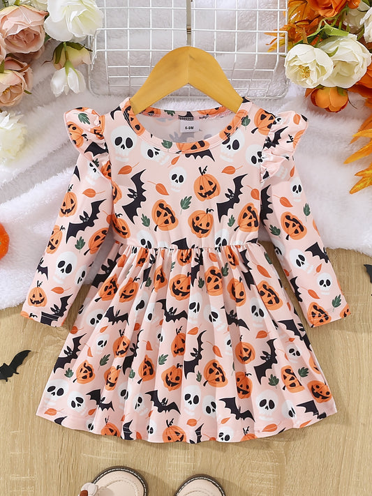 Halloween Toddler Baby Girls Pleated Dress Pumpkin Dresses Kids Fall Clothes