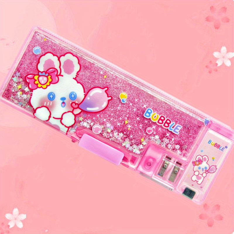 Pink Rabbit Pattern Quicksand Stationery Box with Password Lock