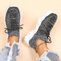 Mesh Platform Lace Up Sneakers Low Top Casual Round Toe Shoes