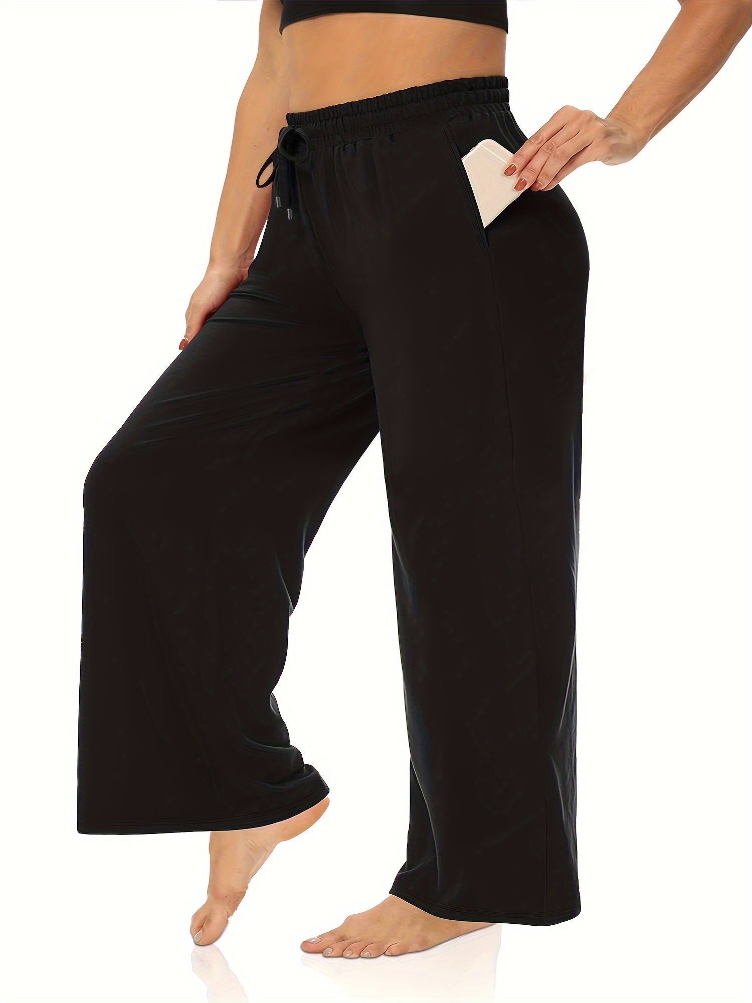  Casual Pants Women's Plus Solid Elastic Drawstring High Rise