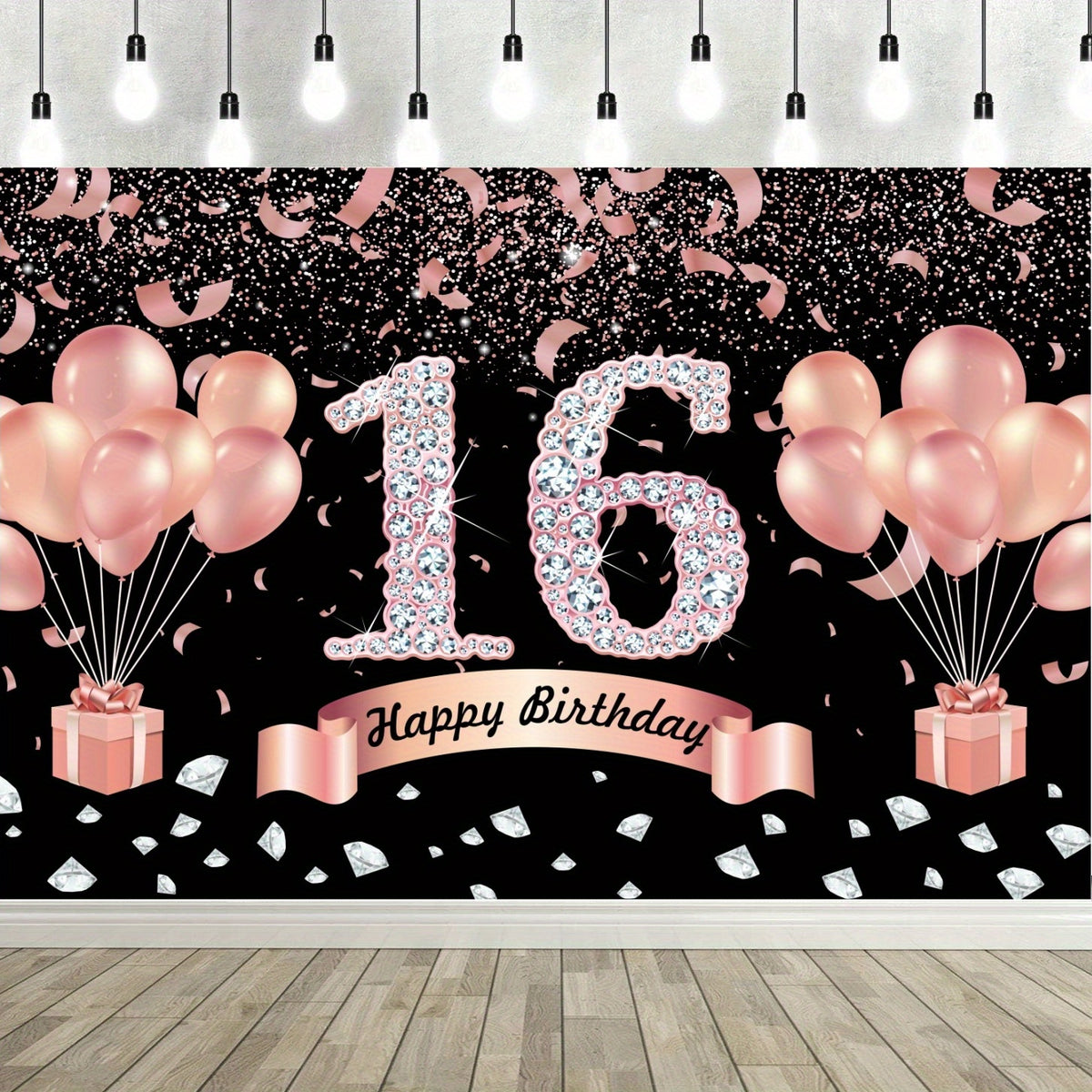 16th Birthday Party Decorations Supplies Happy Birthday Backdrop Banner Pink