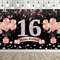 16th Birthday Party Decorations Supplies Happy Birthday Backdrop Banner Pink