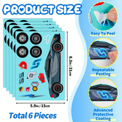 6 Sheets Cartoon Sports Car Make A Face Stickers