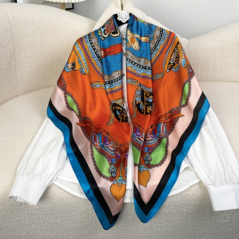 Silk Retro Orange Green Warm Shawl