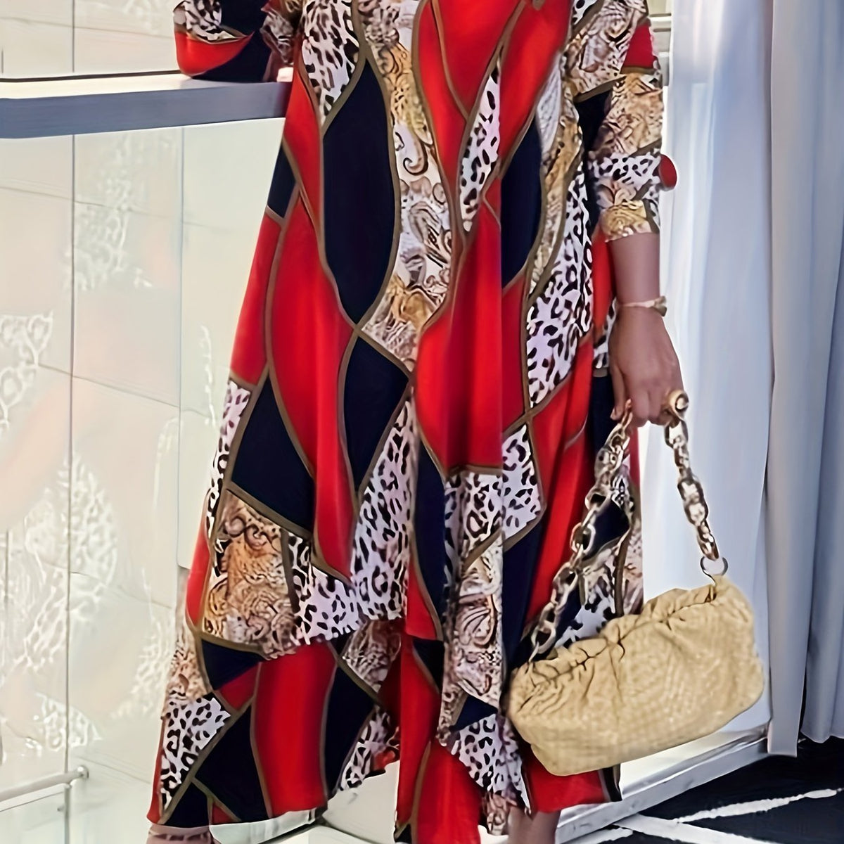  Retro Dress Women's Plus Leopard & Paisley Print Maxi Dress