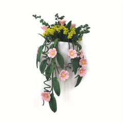 1:12 Scale Clay Flower Basket Wall Hanging Pink Chrysanthemum Vine