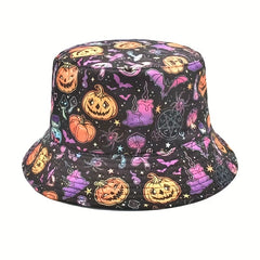 Y2K Halloween Anime Pumpkin Head Print Double Sided Basin Hat