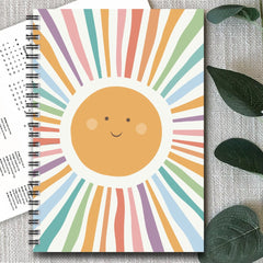 Smiling Sunshine Spiral Notebook 100 Pages Vibrant Sun with Smiling Face