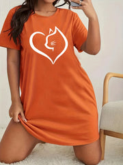  Heart & Cat Print Sleep Dress