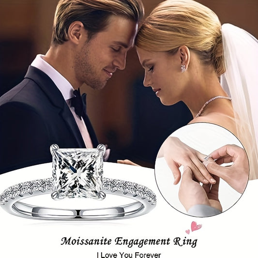 Moissanite Sterling Silver Bridal Ring Set - Princess Cut CZ Engagement Rings
