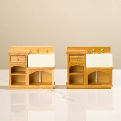 1:12 Scale Wooden Vanity with Mirror Rustic Bathroom & Kitchen Decor