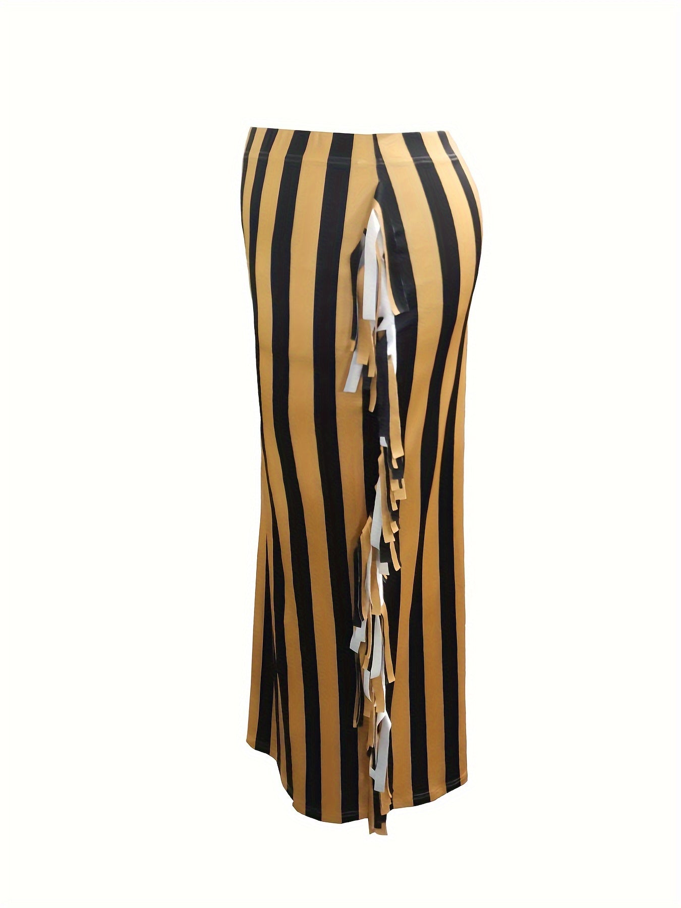  Stripe Print Tassel Trim Bodycon Skirt