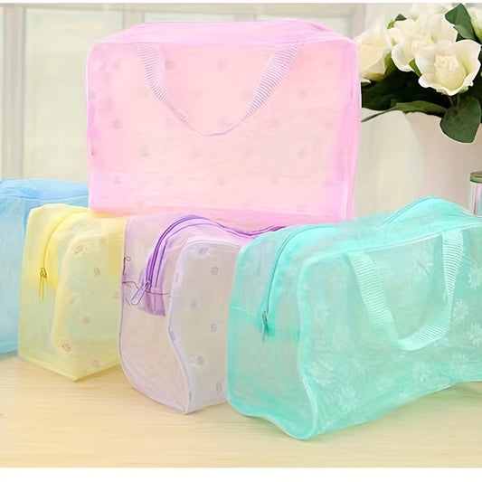 Floral PVC Waterproof Makeup Bag with Handle