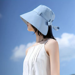 Wide Brim Bowknot Sun Hat Lace Up Bucket Hat UV Protection