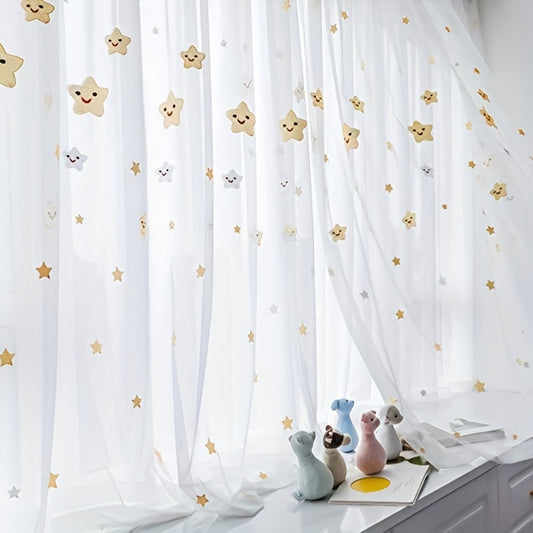 2 Panels Sheer Curtains Embroidery Rod Pocket Polyester Curtain