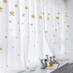 2 Panels Sheer Curtains Embroidery Rod Pocket Polyester Curtain