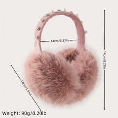 Women's Rhinestone Foldable Fox Fur Ear Muffs