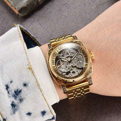 KUERST Youth Steel Strap Hollow Automatic Mechanical Watch