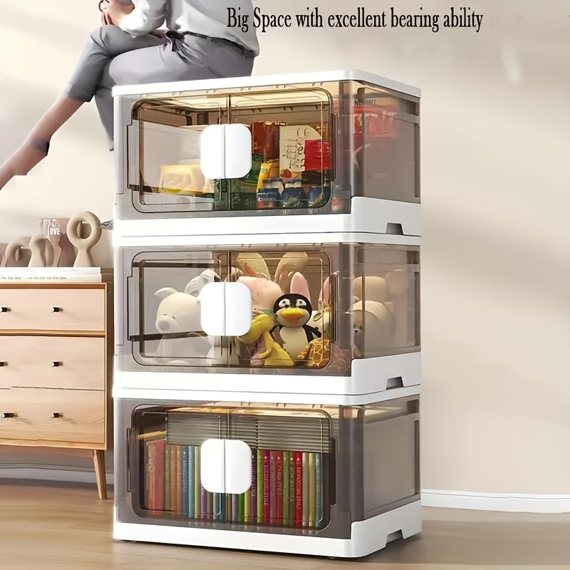 1pc Stackable Plastic Storage Bins With Wheels Folding Box