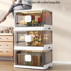 1pc Stackable Plastic Storage Bins With Wheels Folding Box