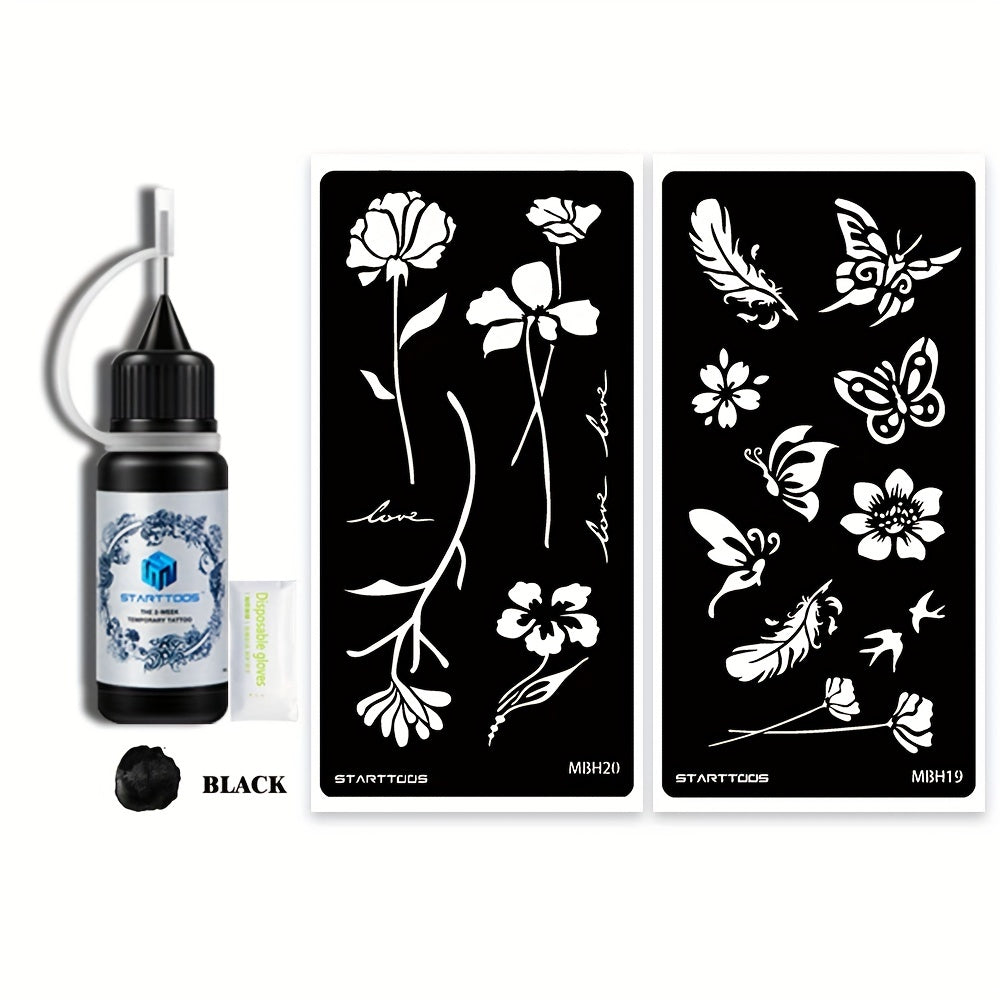 Floral Butterfly Feather Finger Wrist Body Temporary Tattoo